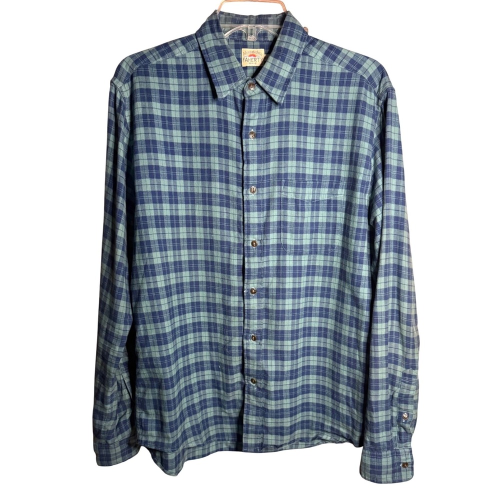 FAHERTY BRAND Mens Plaid Featherweight Flannel Shirt Blue‎ Green Size Medium